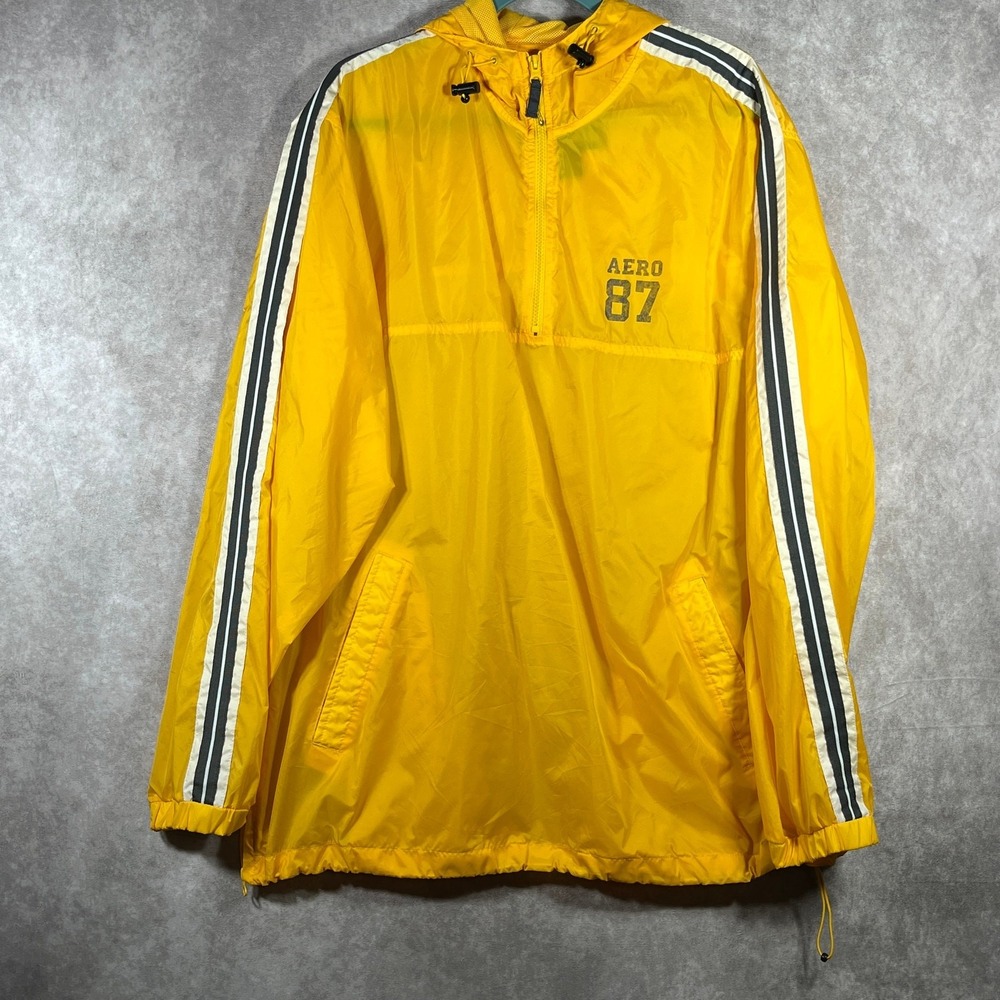 Vintage Aeropostale Jacket Mens XL‎ Yellow Windbreaker Quarter Zip Hooded Y2K
